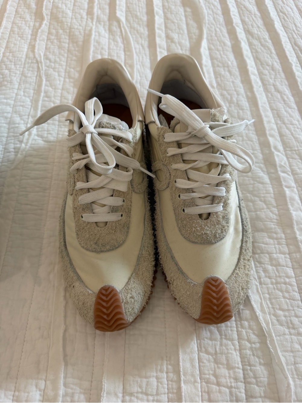 Loewe Cream & Tan Suede-Trim Sneakers
